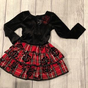 Velvet plaid holiday dress, roses. 3t